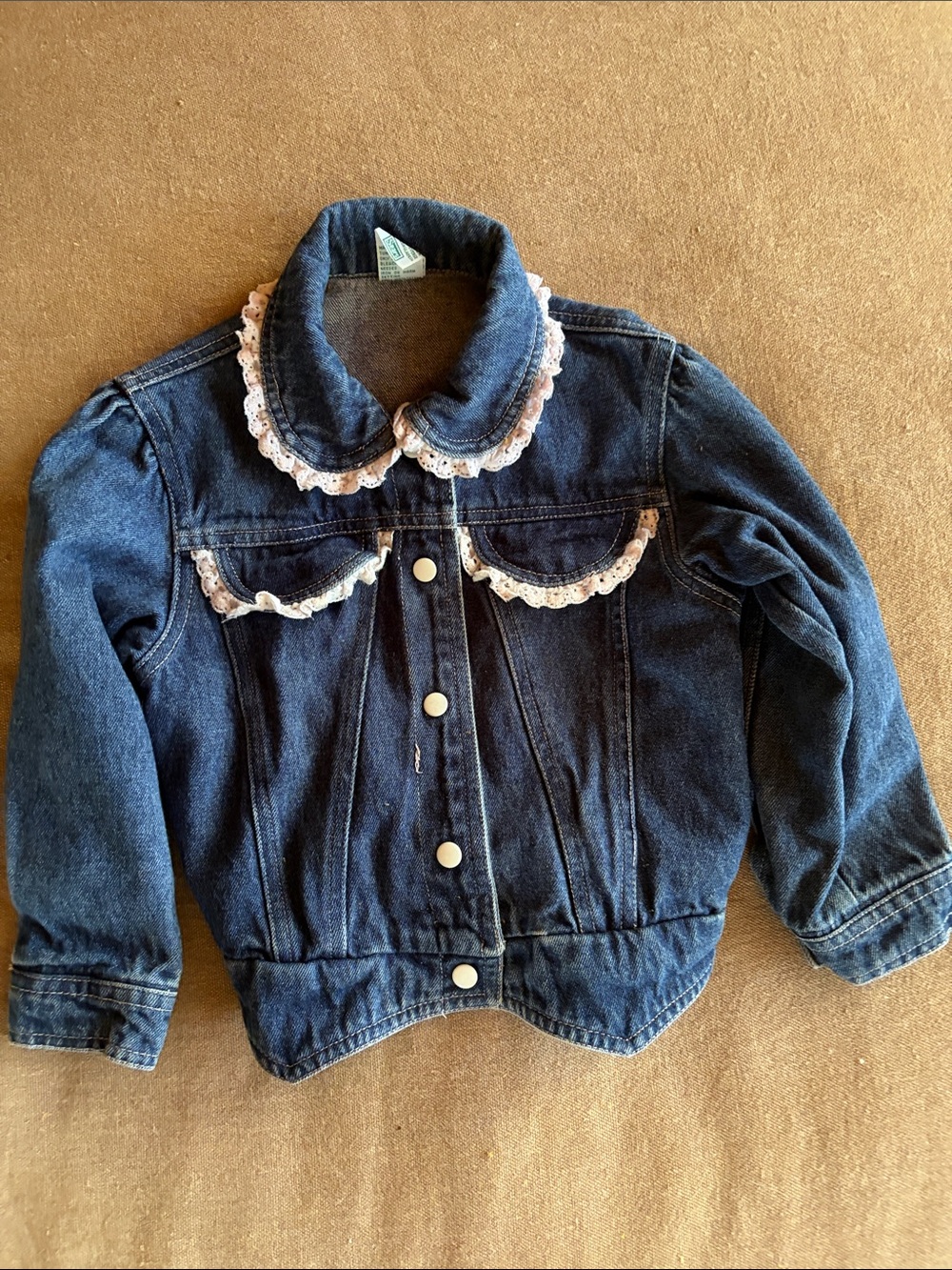 Vintage 80s Kids Sears Denim Jean jacket 3T Ruffle trim